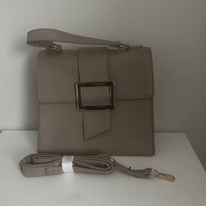 Structured Taupe Top-Handle Crossbody Bag